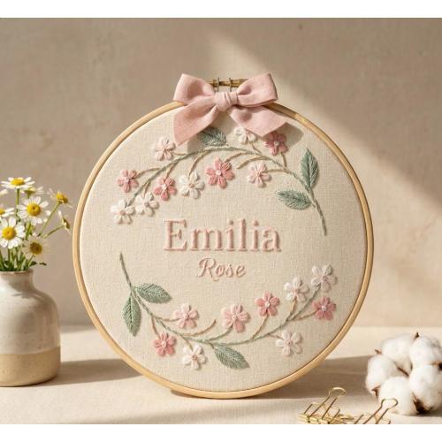Custom Embroidered Baby Name Hoop | Floral Nursery Art & Baby Shower Gift | Embroidery Gift for Newborn Nursery Decor | Newborn Baby Shower