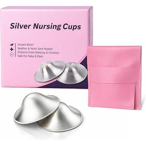 999 Pure Silver Nursing Cups for Breastfeeding – Silver Nipple Covers Breastfeeding Moms Use, Silver Nipple Shield & Nursing Cups for Sore, Sensitive Nipples, Reusable Silver Cups Breastfeeding Care