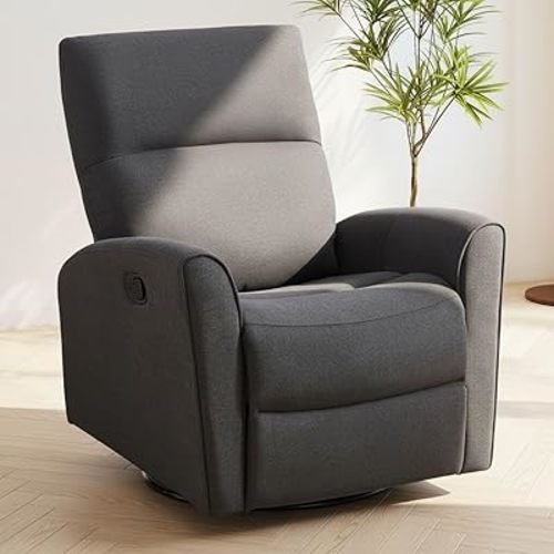 CANMOV Swivel Rocker Recliner, Manual Chenille Glider Rocking Chair, Swivel Glider Recliners with Soft Backrest, 360° Swivel Nursery Reclining Sofa for Living Room Bedroom, Grey