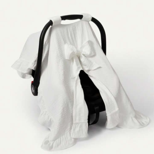 Cozy Pixies 1pc Stroller Cover, White Lace Bow Decor, Outdoor Sun Protection, Windproof And Dust-Proof, Anti-Mosquito, For Baby Stroller