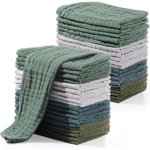 20 Pack Muslin Burp Cloths, 100% Cotton for Baby, Green