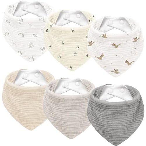 Susurration Muslin Baby Drool Bibs 6Pack Soft Triangular Adjustable Baby Bandana Bibs for Unisex Girls & Boys