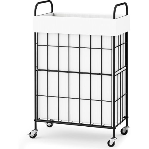 90L Laundry Hamper with Wheels, Laundry Basket with Handle and Liner Bag | Lockable Casters; Reinforced Frame; Breathable Fabric; Space-Efficient Design