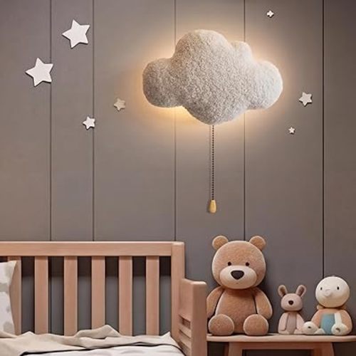 Fluffy Cloud Night Light Wall Lamp Sleeping Nursery Lighting Cute Floating Battery Operated Hanging Lamp for Baby Boys Girls Bedroom Room Nursery Wall Decorations