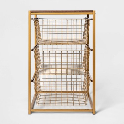 3 Drawer Organizer - Brightroom™, Color: Brass with Walnut Wood