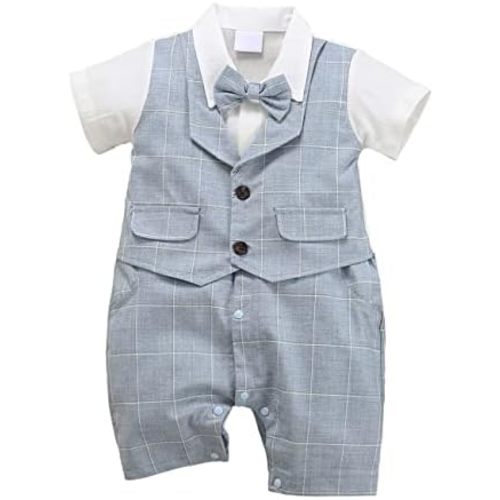 Baby Boy Gentleman White Shirt Waistcoat Bowtie Tuxedo Onesie Jumpsuit Overall Romper