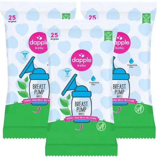 Dapple Baby Breast Pump Wipes - (3 Pack) 25 Count - Fragrance-Free, Plant-Powered & Hypoallergenic - Removes Milk Residue - Diaper Bag Essentials