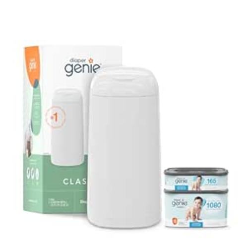 Diaper Genie Classic Diaper Pail Gift Set | Push-N-Lock Odor Control | Includes Starter Refill and Jumbo+ Refill | Holds up to 1,245 Newborn Diapers | Baby Registry Must-Have