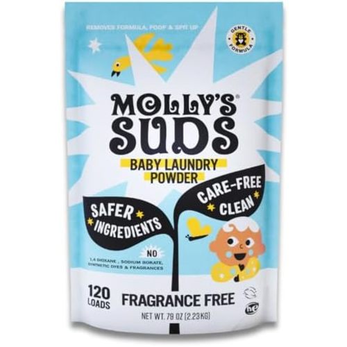 Molly's Suds Baby Laundry Detergent Powder | Removes Formula, Poop & Spit-Up Stains | Extra Gentle for Newborns (Fragrance Free)