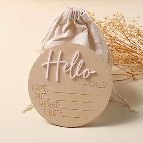 Baby Announcement Signs Baby Milestone Cards Wooden Newborn Photography Props Newborn Baby Birth Announcement Sign Hello World Newborn Sign Baby Shower for Boys and Girls 6 Inch-White