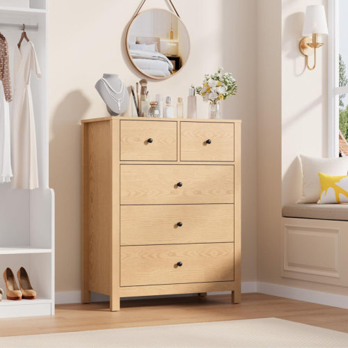 George Oliver Dresser for Bedroom, Tall 5 Drawer Dresser with Deep Drawers & Metal Knobs, Modern Wooden Double Chests of Drawers for Kids Bedroom, Entryway, Hallway | Wayfair