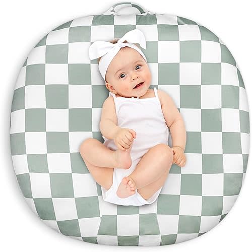 Newborn Lounger Cover, Ultra Soft Comfortable Baby Lounger Slipcover for Infant Lounger Pillow, Green Checkerboard (Lounger Not Included)