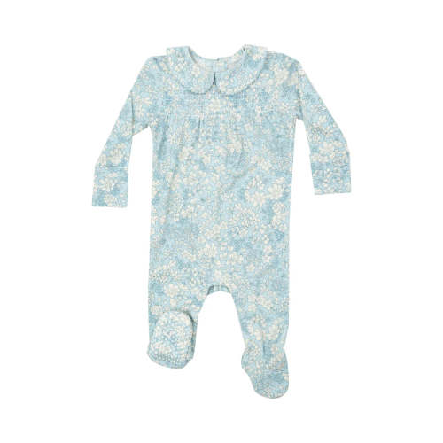 Angel Dear Blue Meadow Floral Smocked Peter Pan Footie