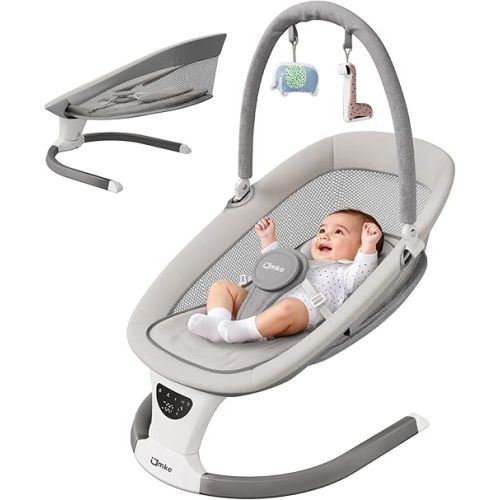 AMKE Baby Swing for Infants with Spacious & Breathable Mesh Seat, Lightweight Portable Baby Rocker Swing with 5-Speeds, 3 Timer & 12 Lullabies, Gentle Sway for Newborn Max 20 Lbs