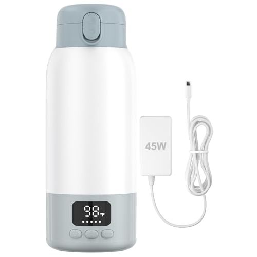 Portable Bottle Warmer for Travel, 45W Quick Charge, 100W Fast Heating Baby Bottle Warmer with 17oz Large Capacity Portable Milk Warmer, 10400mAh for On-the-Go Use with Formula, Breast Milk, Water