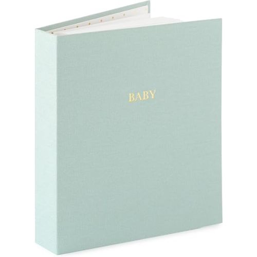 Sugar Paper Baby Keepsake Book, Memory Book from Pregnancy to First Year, Milestone Journal with Pocket Storage, Baby Shower Idea, Gender Neutral Gift, Cloth Hardcover, Mist Green