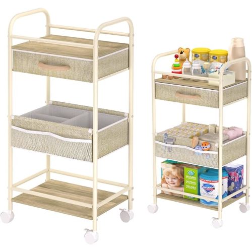 Baby Cart Organizer, Oxford Fabric Diaper Cart with Wooden Divider