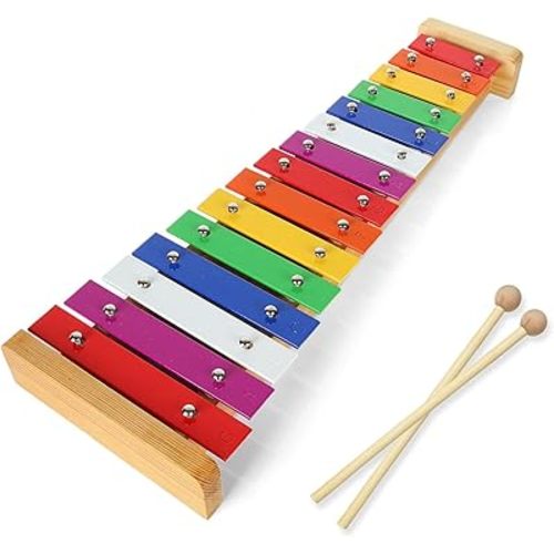 CertBuy 15 Tone Xylophone Glockenspiel Colorful Wooden Xylophone with 2 Mallets, Music Instrument for Beginner