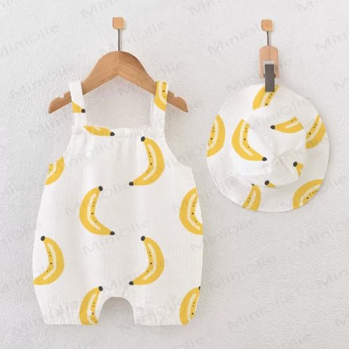 Baby Yellow Banana White Romper with Hat