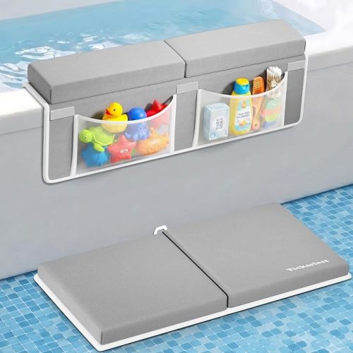 Bath Kneeler and Elbow Rest Pad Set-Baby Bath Kneeler with 1.5'' Comfortable Thick Memory Foam, Non-Slip Knee & Arm Support for Baby Bath Time,Foldable Bath Mat for Baby Storage Pockets
