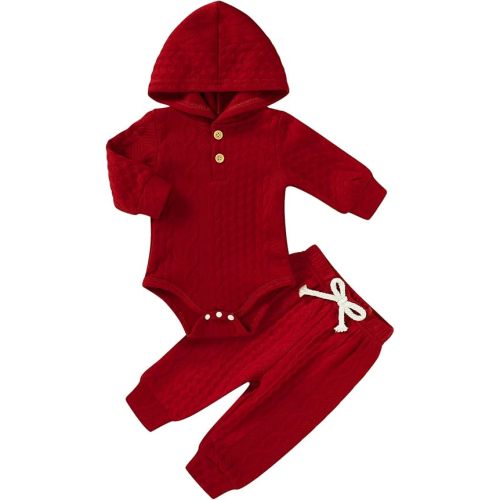 YOUNGER TREE Newborn Baby Boy Girl Clothes Hooded Long Sleeve Romper Pants Set Solid Ribbed Infant Fall Winter Outfits