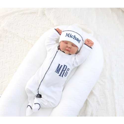 Baby Boy Footie, Monogrammed Newborn Outfit, Custom Embroidered Name, Coming Home Gift, Soft Baby Sleeper, Baby Shower Gift