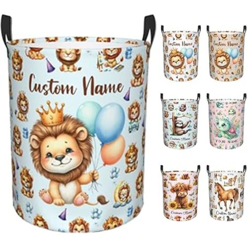 Personalized Lion Laundry Basket,Collapsible Clothes Storage Basket for Bathroom Living Room Custom Name Laundry Hamper,Bedroom,M-19.5"X 15.7"
