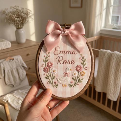 Personalized Goose Baby Name Sign, Custom Embroidered Nursery Name Hoop, Goose Baby Nursery Wall Art,Baby Name Announcement,Baby Shower Gift