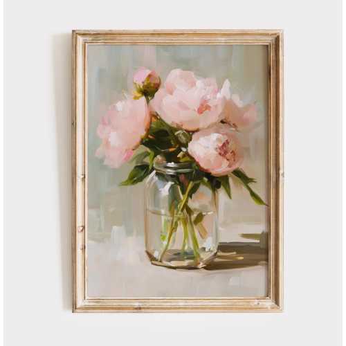 Pastel Pink Peony Bouquet Coquette Printable Art Vintage Peony Flower Painting Antique Spring Floral Print Botanical Decor Girl Nursery Art