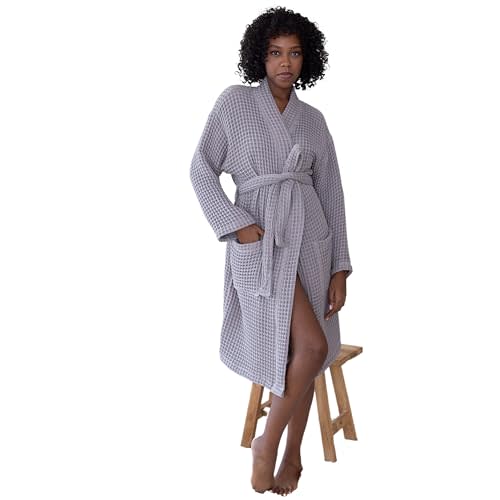 Viva Maison Womens Kimono Waffle Robe - Lightweight 100% Turkish Cotton Housecoat for All-Day Lounging - Bathrobe for Shower