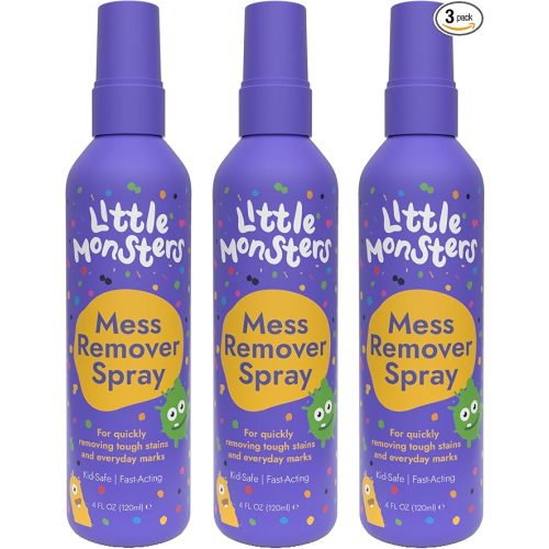 Little Monsters Mess Remover Spray 4 fl oz (120ml) 3-Pack | Kid-Friendly Laundry Stain Remover Spray, Newborn Essentials & Baby Essentials, Works on Laundry, Upholstery, Carpet, & More