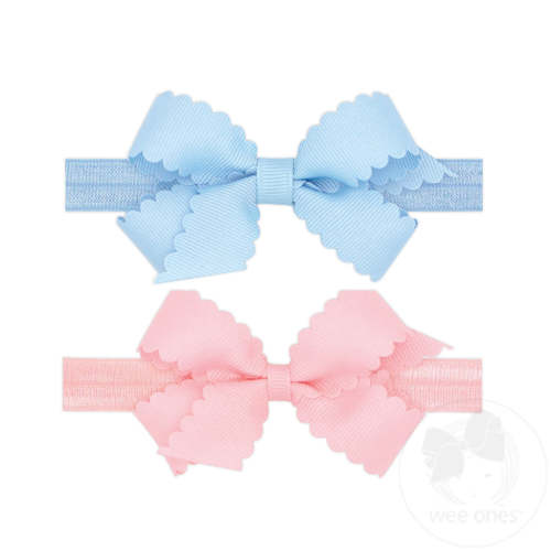 Two Mini Scallop Bows With Bands - MIB/LPK | Wee Ones Hair Bows & Accessories