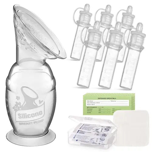 haakaa Manual Breast Pump 5oz/150ml & Silicone Colostrum Collector Kit Ready-to-Use Pack (0.1oz/4ml, 6pcs)