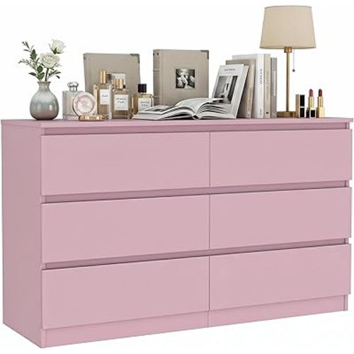Spaco Pink Dresser for Bedroom,Modern 6 Drawer Dresser with Deep Drawer,Wide Storage Chest of Drawers,Bedroom Storage Organizer Furniture,TV Stand for Living Room