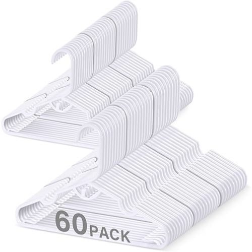 Baby Hangers 60PCS White Kids Hangers for Clothes Closet, Multifunctional Plastic Toddler Hanger for Children Infant Nursery Child Hanger - 11.4 Inch Design for Spacing Saving