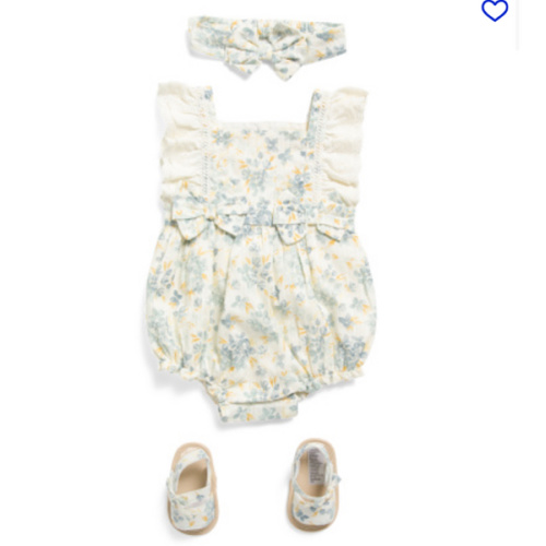 Newborn Girls Floral Printed Bubble Romper With Headband And Sandals | Baby | Marshalls