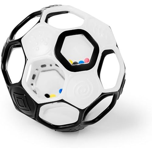 Bright Starts Oball Grippin' Goals Rattle Soccer Ball - Black & White, Easy-Grasp Toy for Newborn and Up