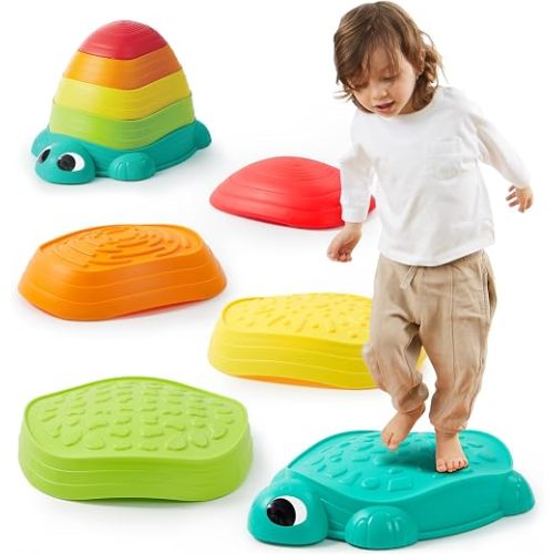 JOYIN 5 Pcs Turtle Balance Stepping Stones, Kids Turtle Path Jumping Stones, Child Obstacle Course Coordination Game Toys Indoor or Outdoor Play for Kids Aged 3+