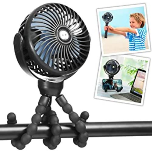 snawowo Mini Portable Baby stroller Fan, Battery Operated Personal Small Handheld Fan, 360° Rotate Flexible Tripod Rechargeable Clip On Fan for Car Seat Crib Bike Treadmill Travel Camping Black