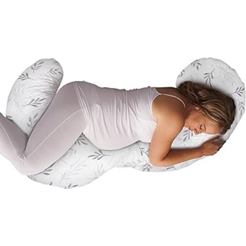 Boppy Total Body Pregnancy Pillow, Gray Wispy Leaves, Body Pillow for Prenatal and Postpartum Support, Removable Cover Included