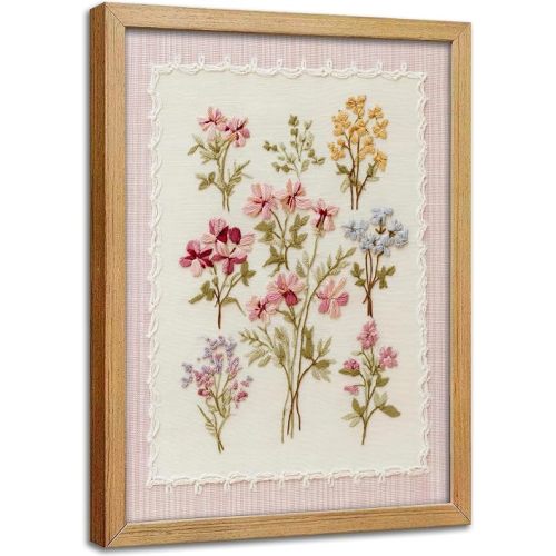 Framed Pink Wildflowers Canvas Wall Art Floral Nursery Painting Picture Wall Decor Boho Minimalist Floral Poster Print Artwork for Girl‘ Room Nursery Bedroom Guest Room Home Decoration,12x16 Inch