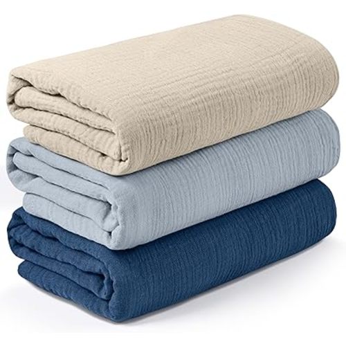 Muslin Swaddle Blankets for Newborn, 3 Pack Breathable Soft Receiving Blanket, Large 38 x 40 inches Swaddle Wrap Burping Clothes Diapers, Essentials Infant Shower Items, Toddler Gift (Graceful Colors)