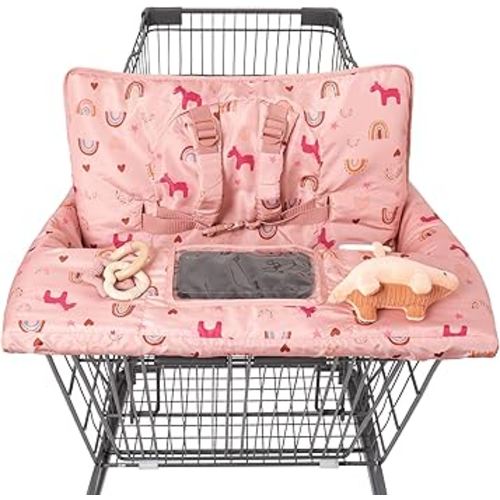 Shopping Cart Cover for Baby 2 in 1 High Chair Covers for Restaurant Comfortable Grocery Cart Seat Covers for Infant, Toddler Universal Suitable for Most Shopping Carts Machine Washable, DJ Pink
