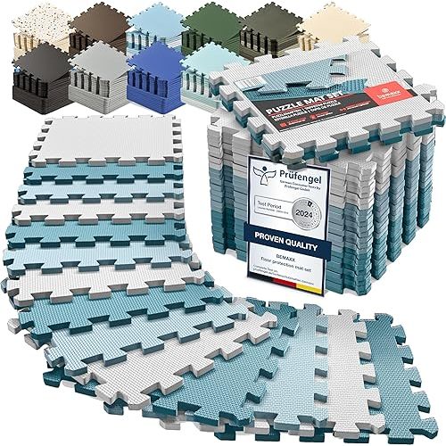 bemaxx Gym Mats Set - 18 pcs EVA Interlocking Foam Floor Tiles (12.6"x12.6"x0.4") 18sqft Protective Gym Flooring Sports Home Workout Exercise Mats Puzzle Garage Fitness Play-Room Pool Treadmill Bike