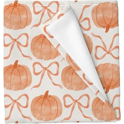 Fall Pumpkins Orange Bows Fall Halloween Baby Blankets for Boys Girls Vintage Autumn Pumpkins Crib Blanket for Infant Toddler Newborn Thanksgiving Harvest Soft Nursery Swaddling Wrap 30x40in
