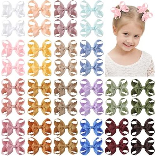 YHXX YLEN 40PCS 3.5" Hair Bows for Girls, Grosgrain Ribbon Hair Clips with Alligator Clips, Toddler Hair Accessories for Baby Girls Kids, Assorted Colors