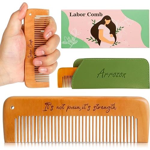 Arrozon Rectangular Labor Comb - Birthing and Delivery Essential for Pregnancy, Wooden Birth Gift for New Moms