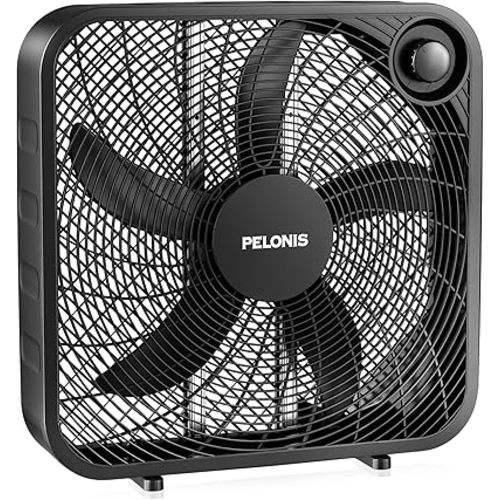 PELONIS 20 Inch Box Fan – 3 Speeds, Window Fans, Floor or Tabletop, 25ft/s, 2025 Upgraded, Superior Air Throw (2295 CFM), Lightweight, 5 Blades, Fans for Bedroom, Office, Living Room, Garage