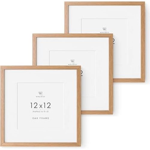 12x12 Wood Frame, Solid Oak 12x12 Picture Frames with Mat to 8x8