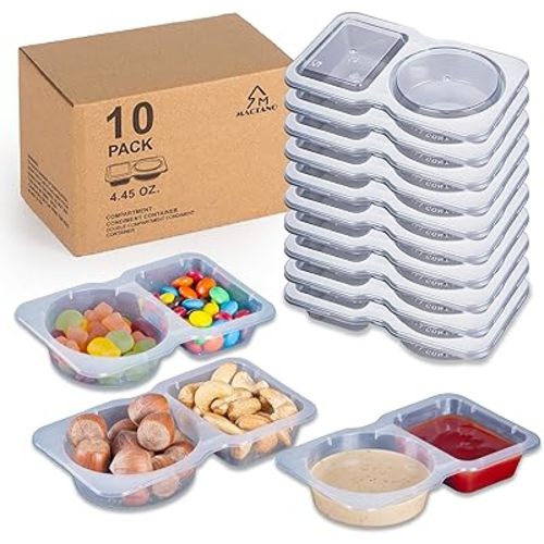 10 Sets Condiment Container with Lid, Disposable Double Compartment Plastic Container for Sauce Snack